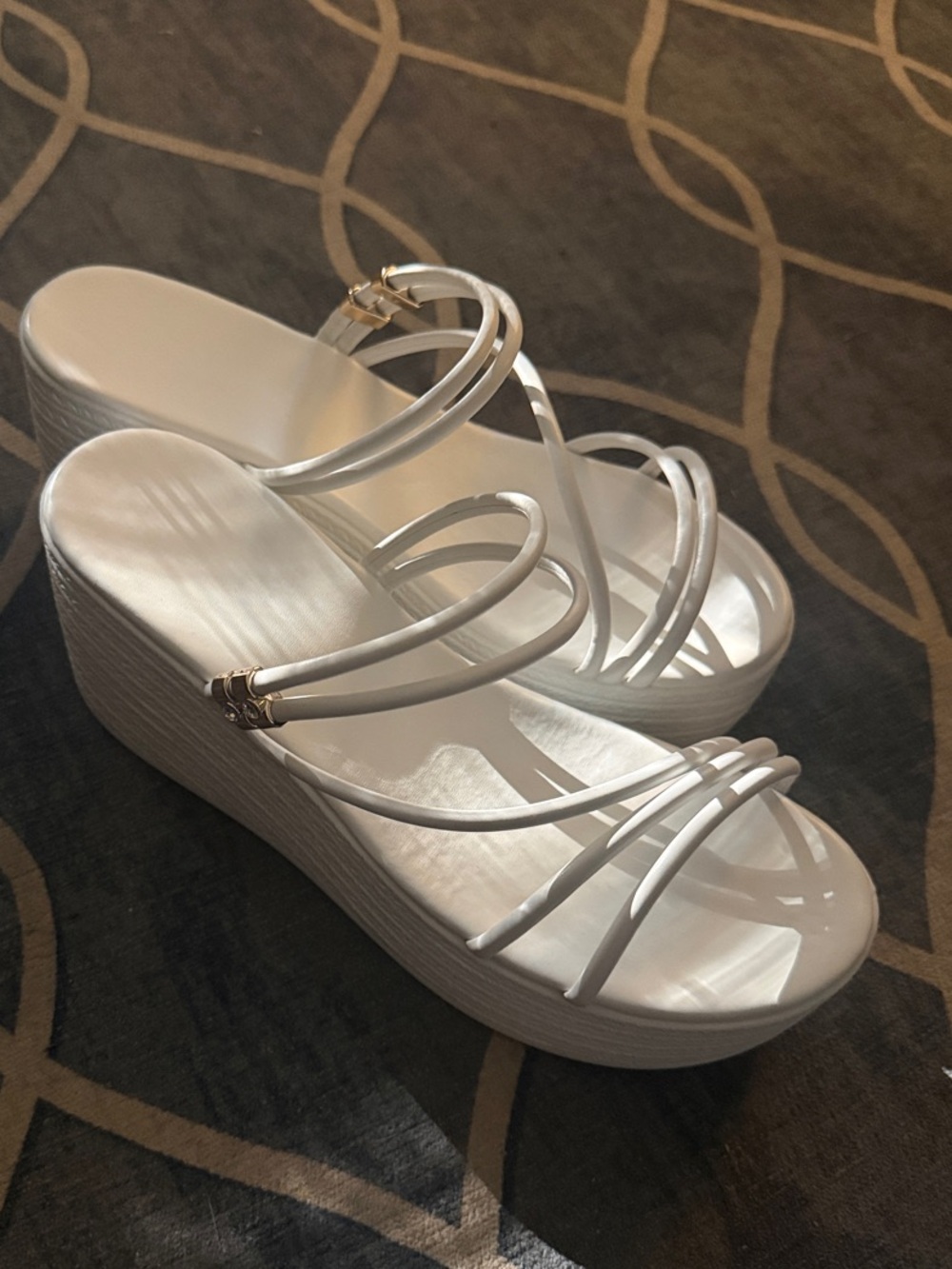 Women's White Strappy Wedge Slide Sandals